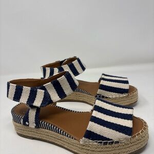 Franco Sarto Oak Blue Natural Jute Espadrilles Striped Sandals Size 7.5